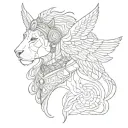 valkyrie with wings lion dots lines sketch for woman tattoo design idea