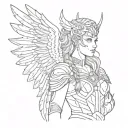 valkyrie with wings lion dots lines sketch for woman tattoo design idea