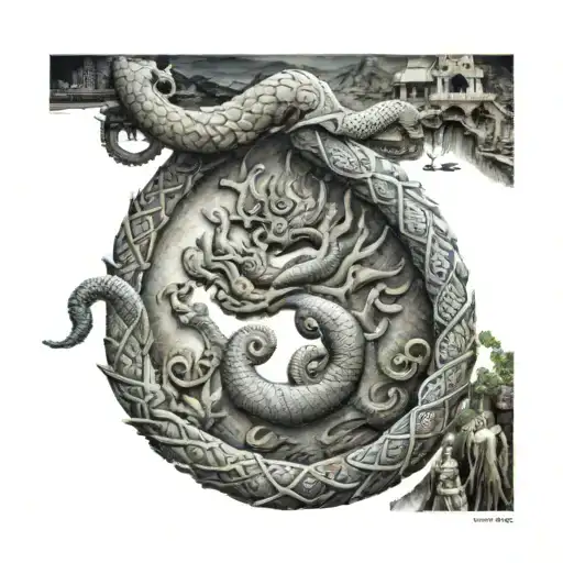 Naga wrapping around Cambodia map inside tattoo design idea