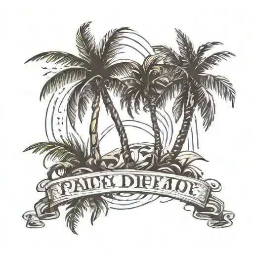I need a tatto idea with image of combination of two palm trees, heavy dumble bars inclined to down and a sentence of" l tattoo design idea