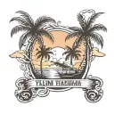 I need a tatto idea with image of combination of two palm trees, heavy dumble bars inclined to down and a sentence of" l tattoo design idea