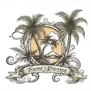 I need a tatto idea with image of combination of two palm trees, heavy dumble bars inclined to down and a sentence of" l tattoo design idea
