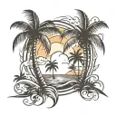 I need a tatto idea with image of combination of two palm trees, heavy dumble bars inclined to down and a sentence of" l tattoo design idea