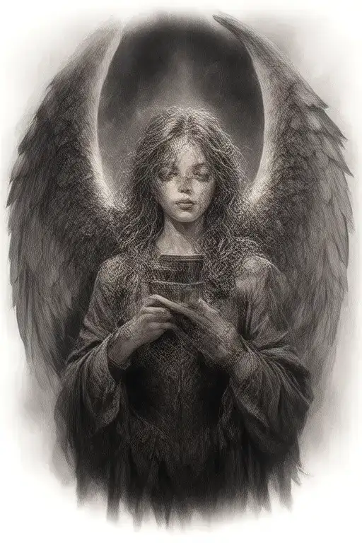 angel with Molotov cocktail tattoo design idea