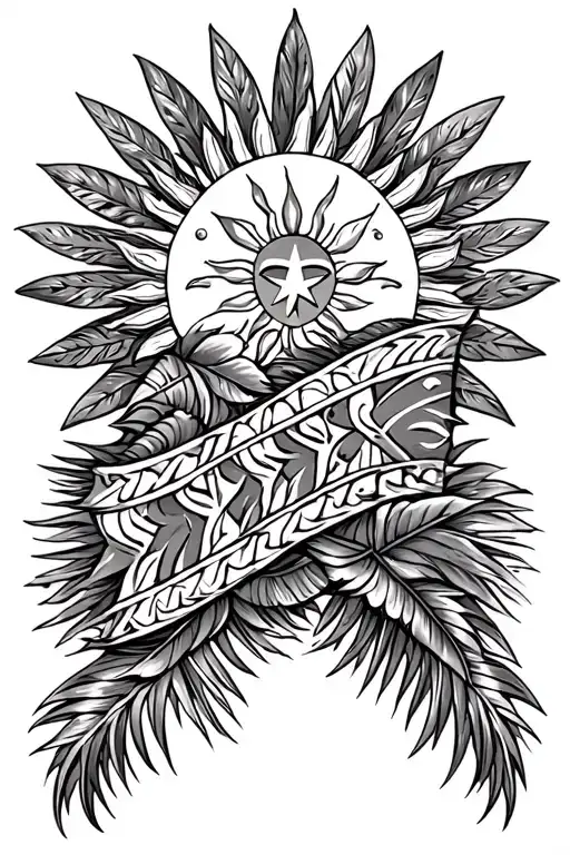 Polynesian themed Philippine 3star and a sun flag intertwined tattoo design idea