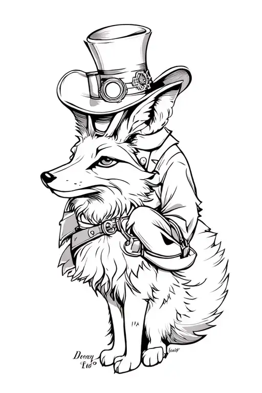 doc holiday, steam punk, riding a fox, wearing the hatters top hat tattoo design idea