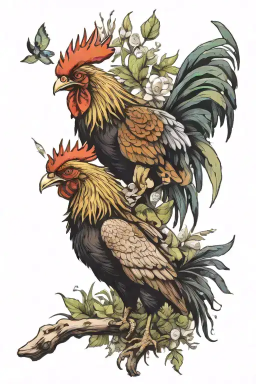 Fighting rooster,beeta fish,wolf,bison bull,plant,trail bike,education , tattoo design idea