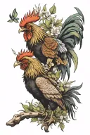 Fighting rooster,beeta fish,wolf,bison bull,plant,trail bike,education , tattoo design idea