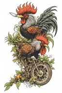 Fighting rooster,beeta fish,wolf,bison bull,plant,trail bike,education , tattoo design idea