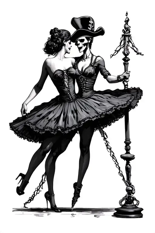 dead pirate and ballerina- gambling tattoo design idea