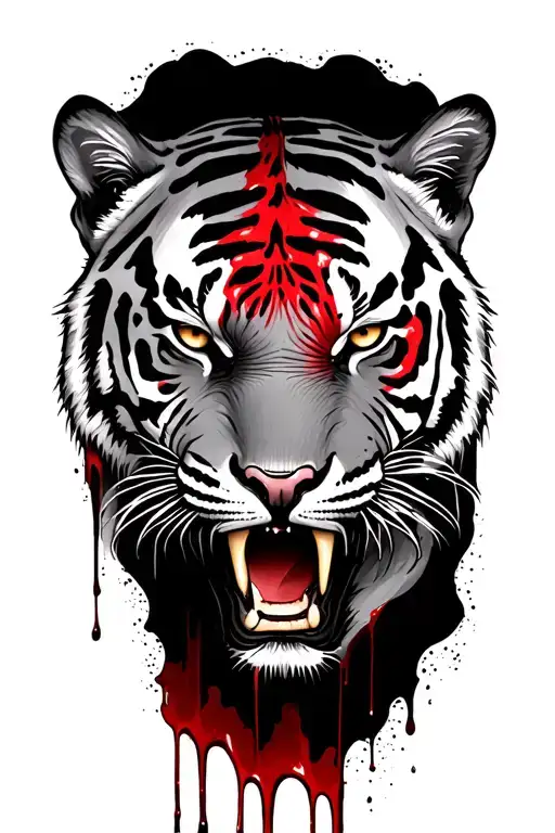 A tiger scar dripping with blood with a g undereath the skin tattoo design idea