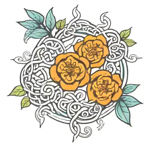 Celtic knot intertwined with vines and flowers tattoo design idea