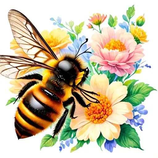 bee with a butterfly in flowers tattoo design idea