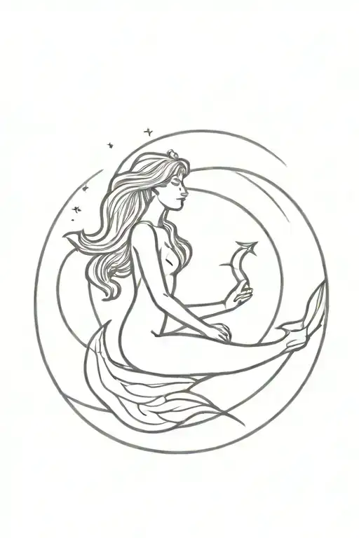 mermaid, moon, witchy tattoo design idea