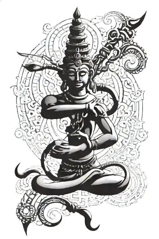 Top of Shiva Trishul and handle made out of words in Hindi  tattoo design idea