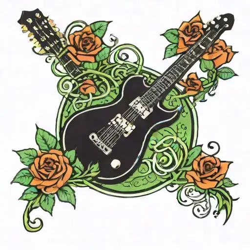 black electric guitar, green rose thorns, type o negative tattoo design idea
