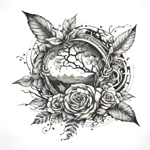 create a earthy atmosphere tattoo for a female with the placement being on the arm. have it wrapping around tattoo design idea