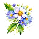 primrose, aster, holly flower tattoo design idea