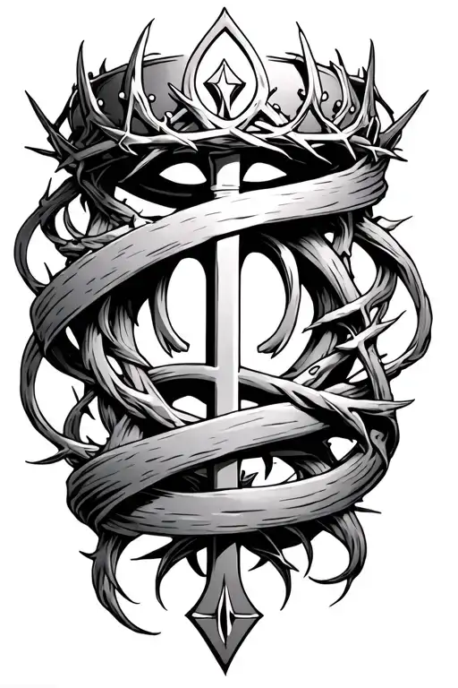 chi rho with crown of thorns wrapping tattoo design idea