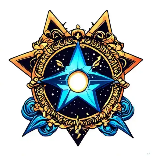 mario blue star lunar tattoo design idea
