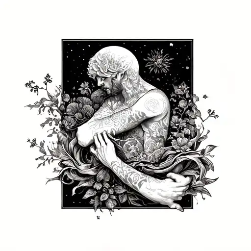 Overall compositionLower-arm sleeve, wrapping 360°, with the main scene on the outer forearm and the poem line flowing a tattoo design idea