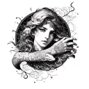 Overall compositionLower-arm sleeve, wrapping 360°, with the main scene on the outer forearm and the poem line flowing a tattoo design idea