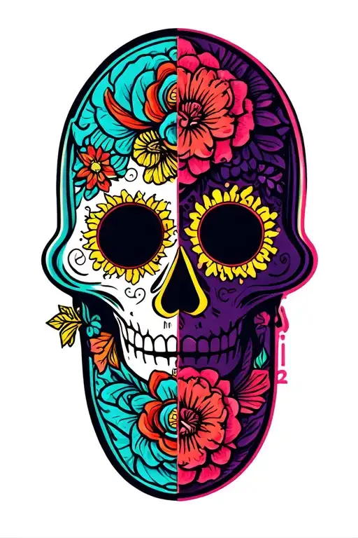 "Lenny and vince" day of the dead ying yang tattoo design idea