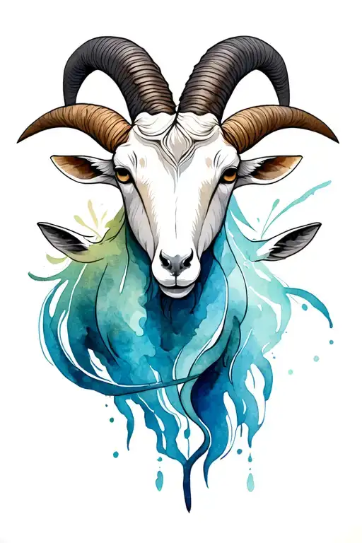 sea goat head to tail with capricorn emblem integrated tattoo design idea