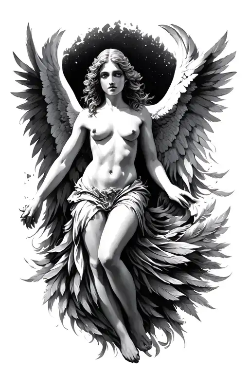 fallen angel falling angel with feathers stretched out tattoo design idea