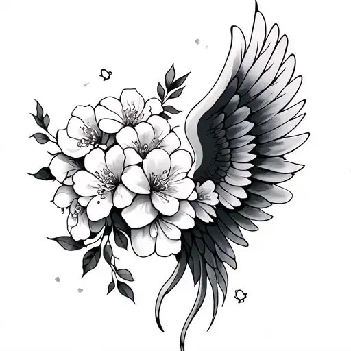 Sakura Flower Angel Wing tattoo design idea