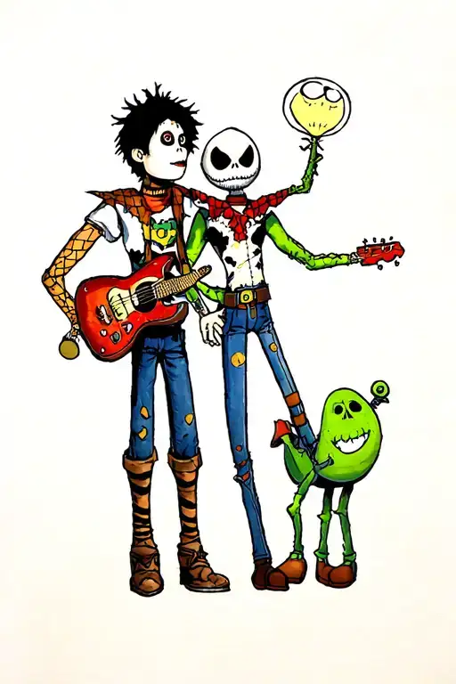 Green day, Toy Story, nightmare before Christmas scene tattoo design idea