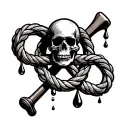 omega symbol intertwined with a hangman's noose, baseball bat, skull and oil drop tattoo design idea
