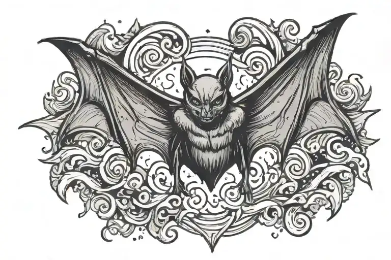 a bat with the Wings out hanging upsidedown   tattoo design idea