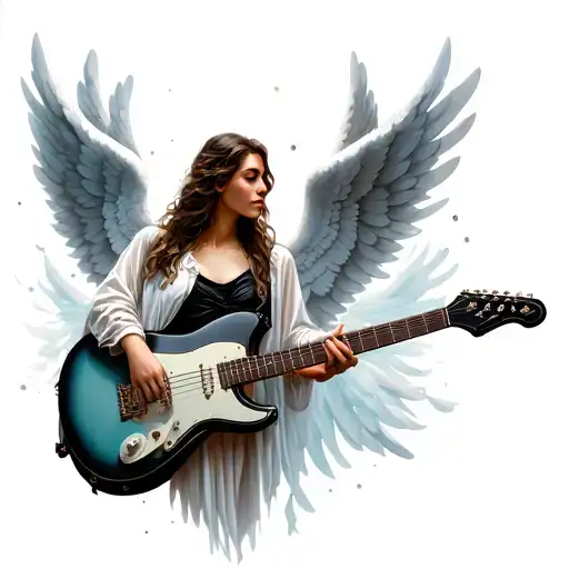 guitar with angel wings spread tattoo design idea