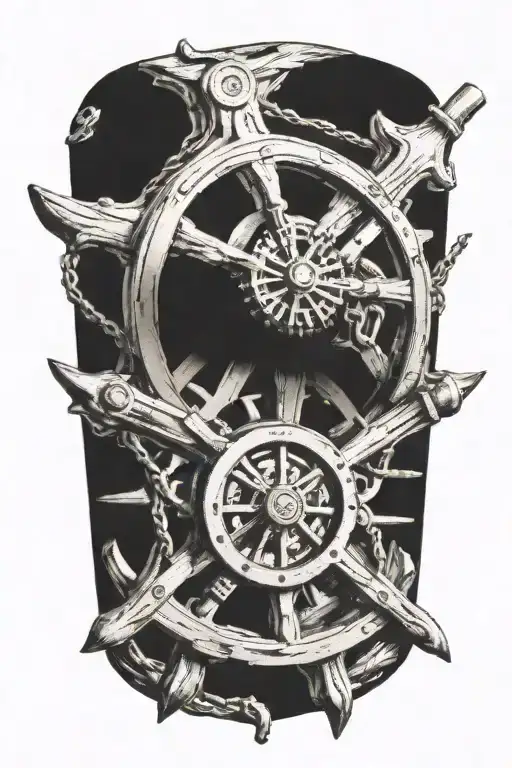 ships wheel with clock inside tattoo design idea