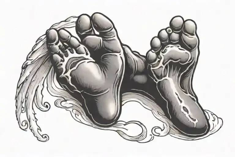 baby foot print forming a heart shap name underneath tattoo design idea