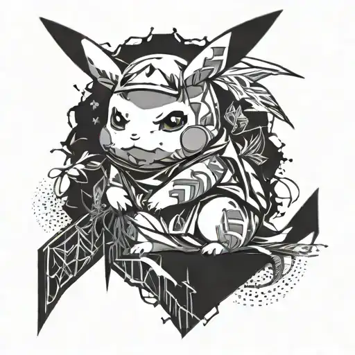Mixture between pikachu and a tordane with fine lines  tattoo design idea