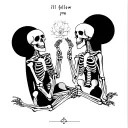 lovers tarot with skeletons and text 'i'll follow you' tattoo design idea