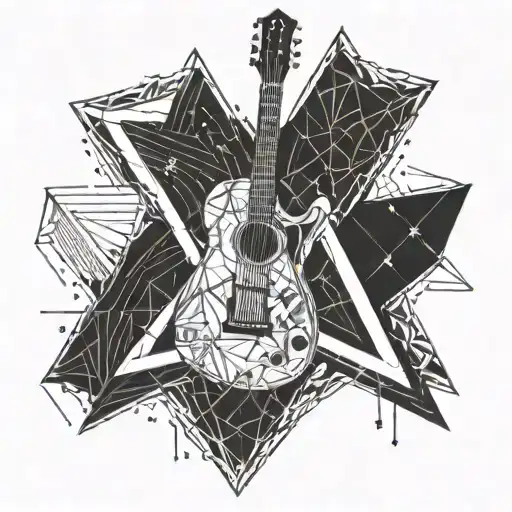 A geometric design incorporating a guitar and a pencil symbolizing creativity tattoo design idea