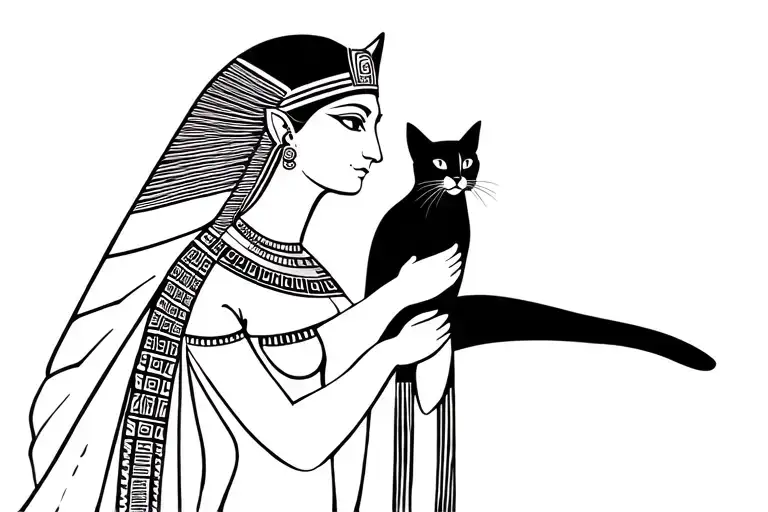 Egyptian goddess holding cat tattoo design idea