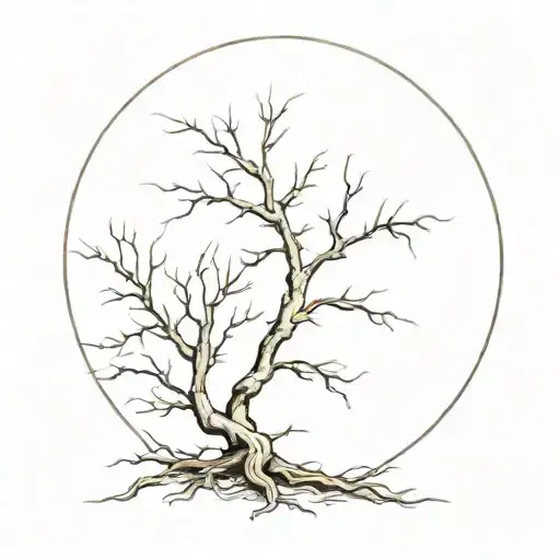 moon consisting of many thorny roots growing down tattoo design idea
