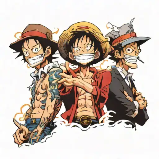 luffy smile, sabo, ace one piece tattoo design idea