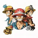 luffy smile, sabo, ace one piece tattoo design idea