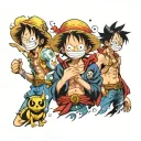 luffy smile, sabo, ace one piece tattoo design idea