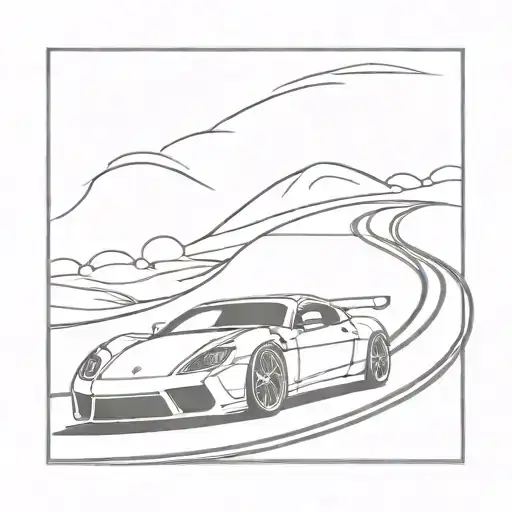 A minimalist tattoo of a sleek sports car racing down a winding road tattoo design idea