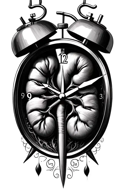 clock with 1 kidney inside representing donation tattoo design idea