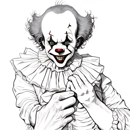pennywise the clown holding Art the clowns hand. not scary looking tattoo design idea
