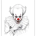 pennywise the clown holding Art the clowns hand. not scary looking tattoo design idea