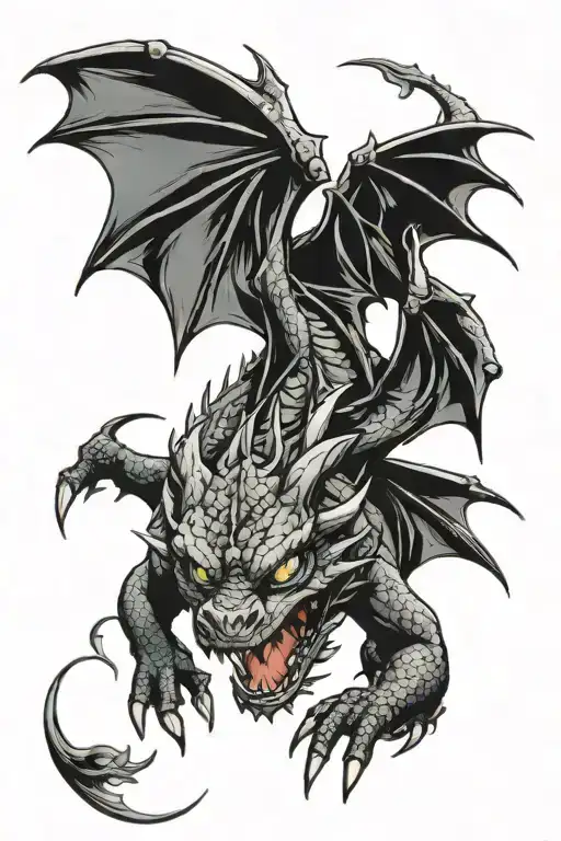 Dragon Toothless flying tattoo design idea