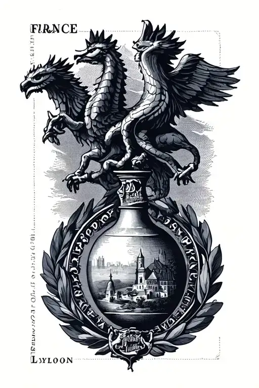 chemical structure and stamp of Lyon france tattoo design idea